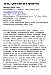 Symbolism and Aphorisms Lesson Plan Symbolism and Aphorisms Lesson Plan
