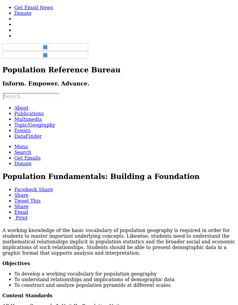 Population Fundamentals-Building a Foundation Lesson Plan Population Fundamentals-Building a Foundation Lesson Plan