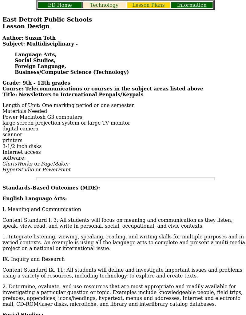 Newsletters to International Penpals/Keypals Lesson Plan Newsletters to International Penpals/Keypals Lesson Plan