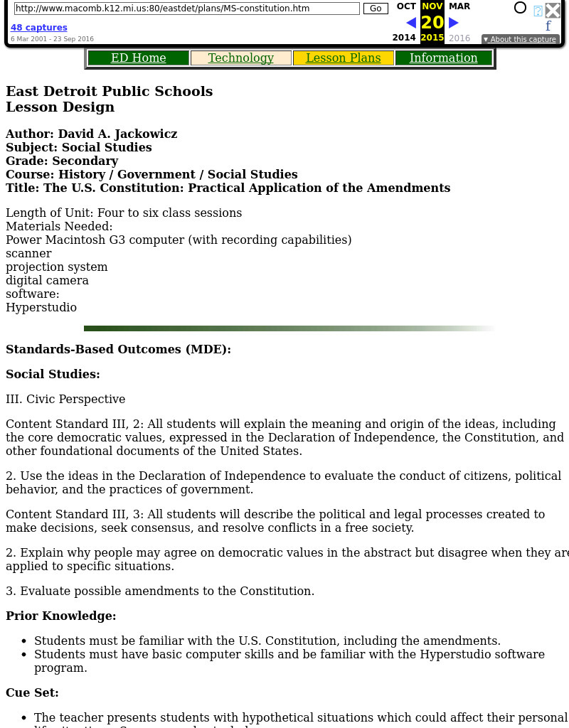 The U.S. Constitution: Practical Application of the Amendments Lesson Plan The U.S. Constitution: Practical Application of the Amendments Lesson Plan