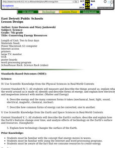 Conserving Energy Resources Lesson Plan Conserving Energy Resources Lesson Plan