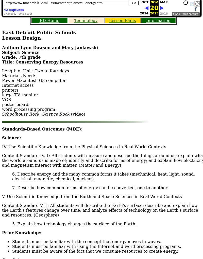 Conserving Energy Resources Lesson Plan Conserving Energy Resources Lesson Plan