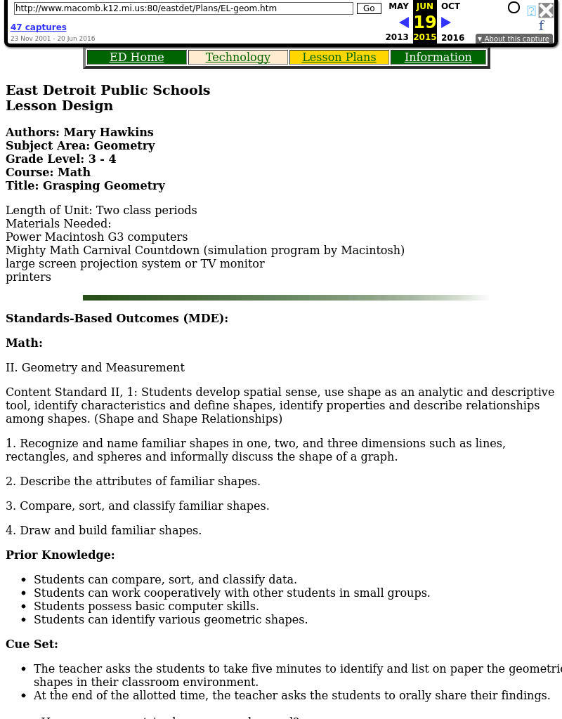 Grasping Geometry Lesson Plan Grasping Geometry Lesson Plan
