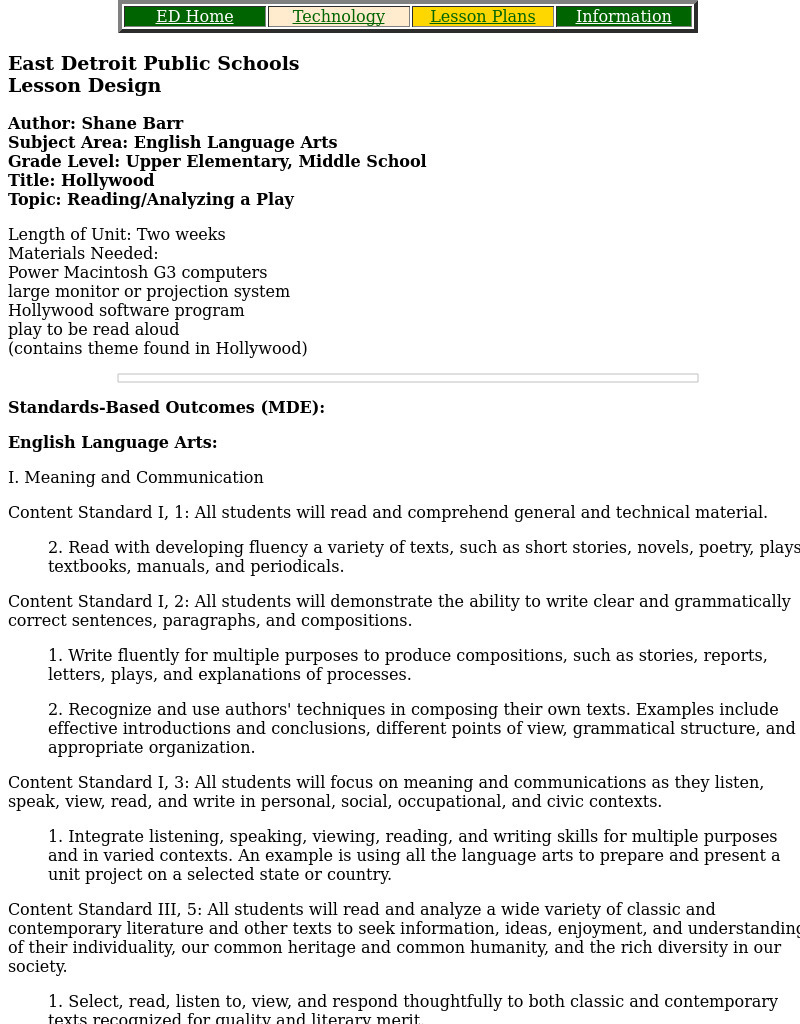 Hollywood Lesson Plan Hollywood Lesson Plan