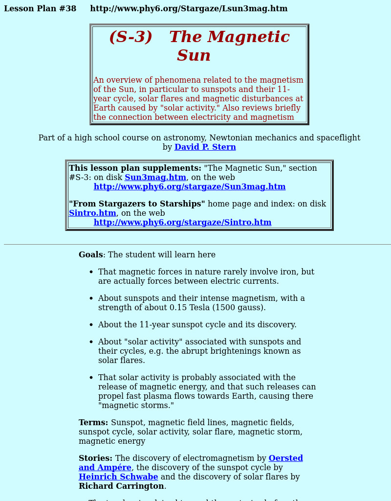 (S-4) The Magnetic Sun Lesson Plan (S-4) The Magnetic Sun Lesson Plan