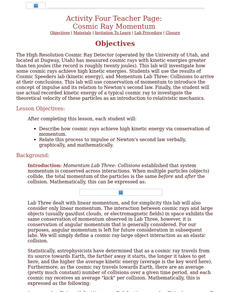 Cosmic Ray Momentum Lesson Plan Cosmic Ray Momentum Lesson Plan