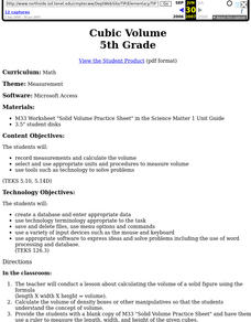 Cubic Volume Lesson Plan Cubic Volume Lesson Plan