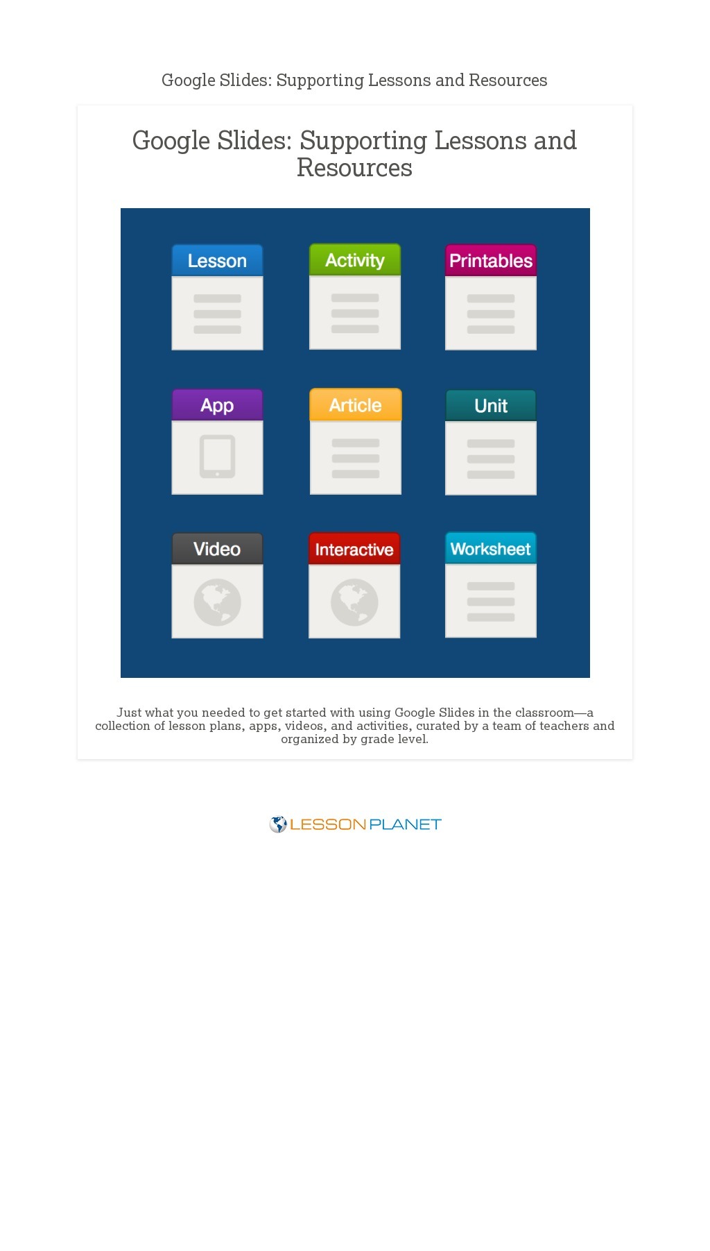 Google Slides: Supporting Lessons and Resources Google Slides: Supporting Lessons and Resources