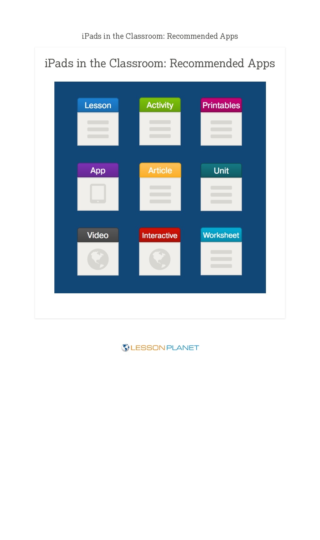 iPads in the Classroom: Recommended Apps iPads in the Classroom: Recommended Apps