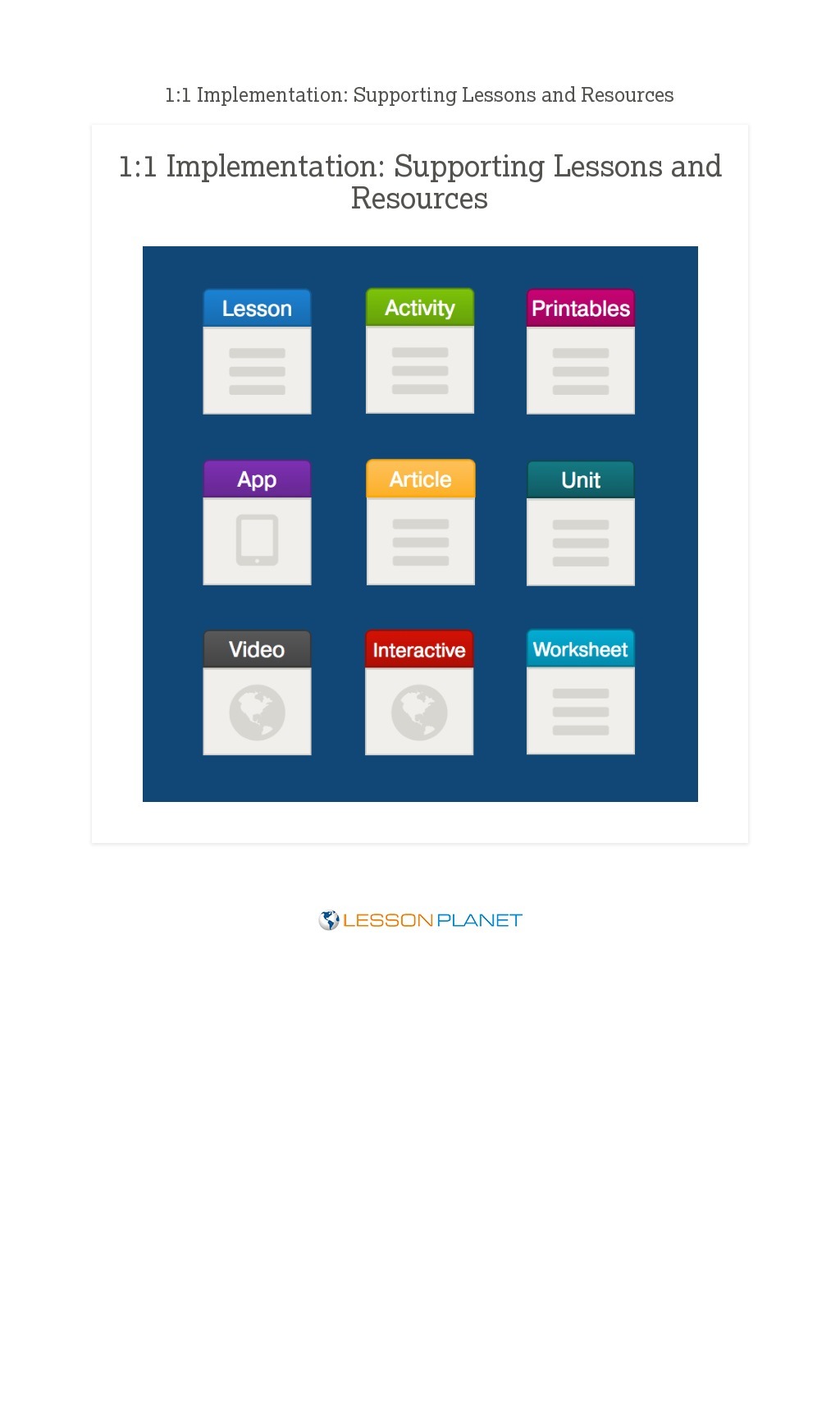 1:1 Implementation: Supporting Lessons and Resources 1:1 Implementation: Supporting Lessons and Resources