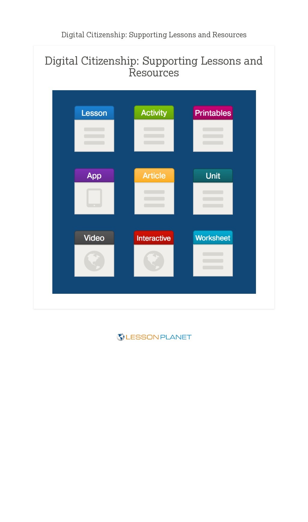 Digital Citizenship: Supporting Lessons and Resources Digital Citizenship: Supporting Lessons and Resources