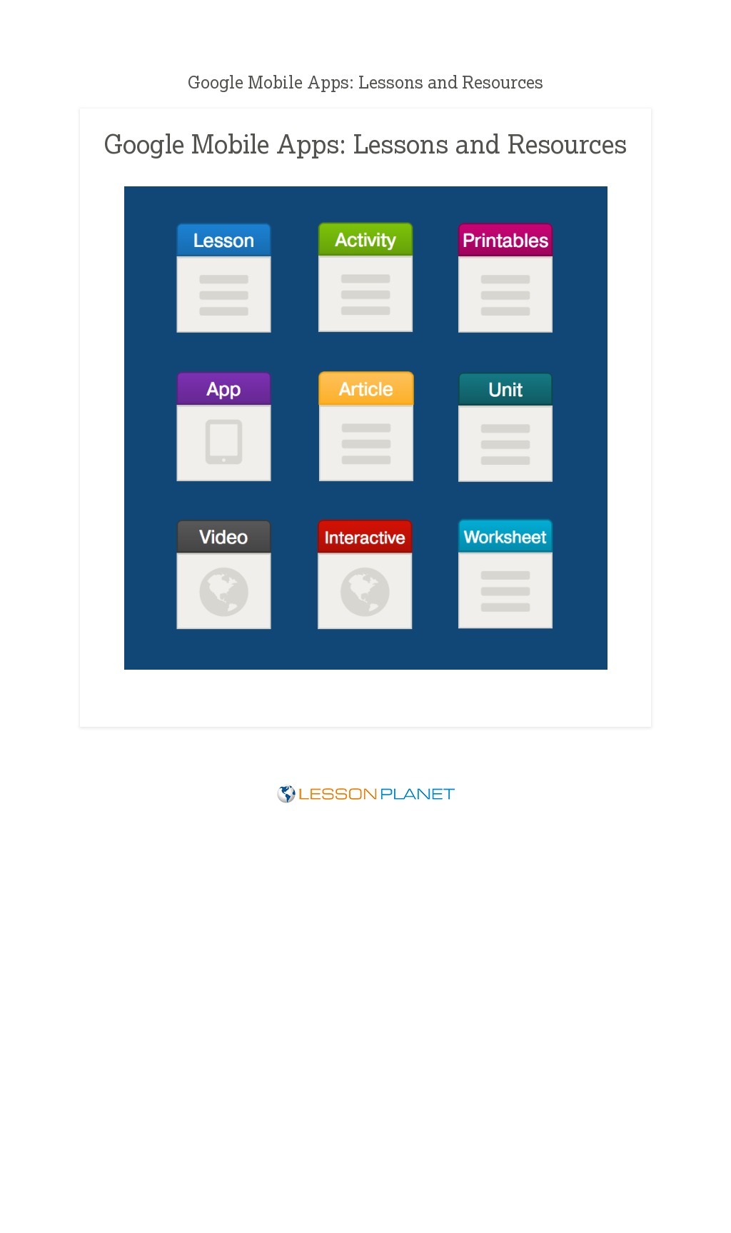 Google Mobile Apps: Lessons and Resources Google Mobile Apps: Lessons and Resources