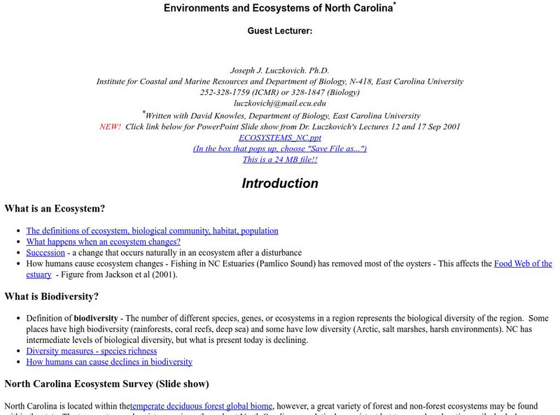 Environments and Ecosystems of North Carolina Article Environments and Ecosystems of North Carolina Article
