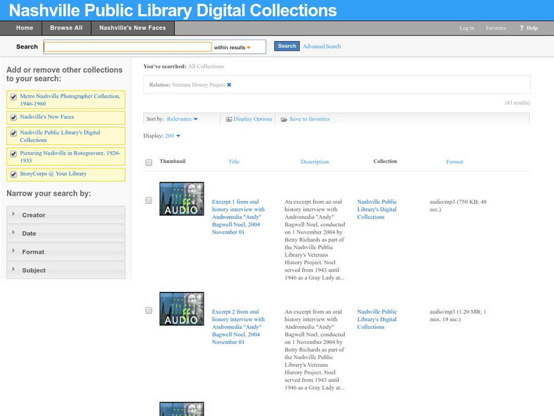 Nashville Public Library Digital Collection: Veterans History Project Collection Primary