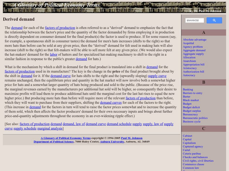 Auburn University: A Glossary of Political Economy Terms: Derived Demand Handout