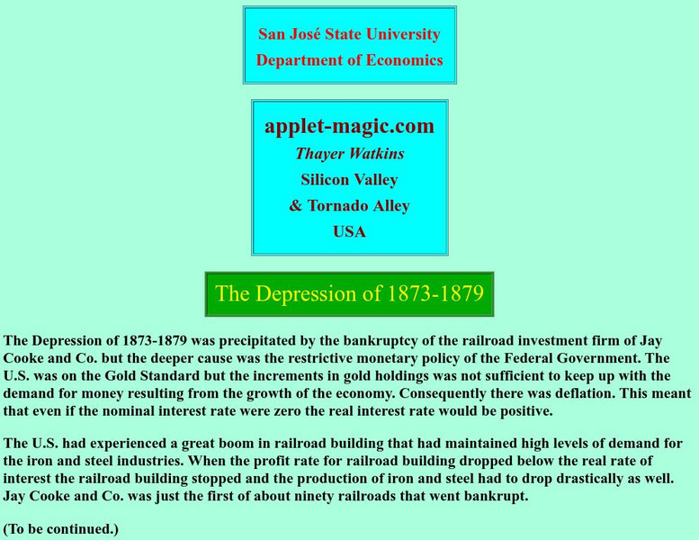 San Jose State University: The Depression of 1873 1879 Handout San Jose State University: The Depression of 1873 1879 Handout