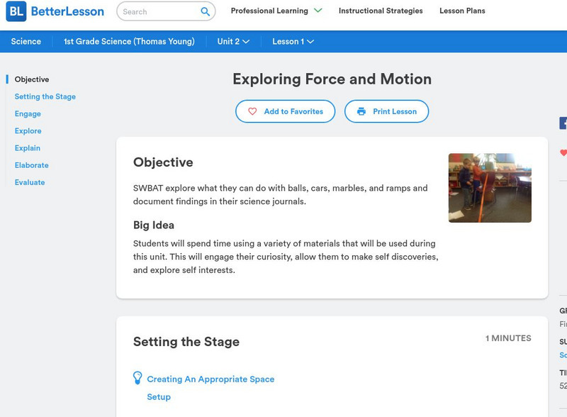 Better Lesson: Exploring Force and Motion Lesson Plan Better Lesson: Exploring Force and Motion Lesson Plan