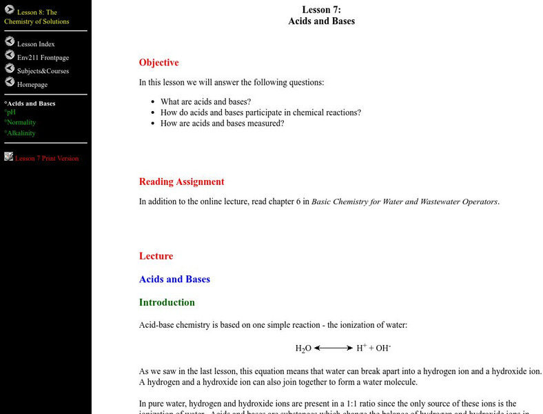 Mountain Empire Community College: Biology and Chemistry: Acids and Bases Website