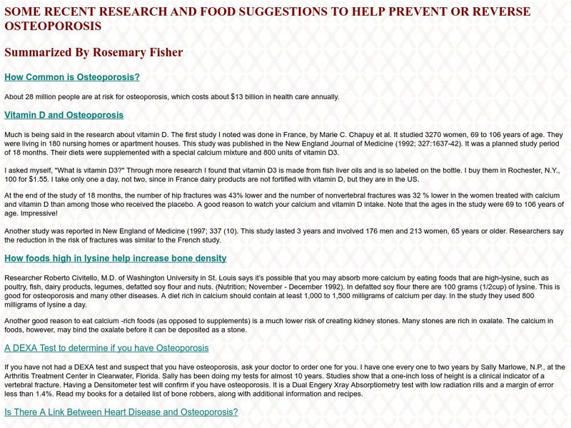 Osteoporisis: Some Recent Research to Help Prevent or Reverse Osteoporosis Website Osteoporisis: Some Recent Research to Help Prevent or Reverse Osteoporosis Website