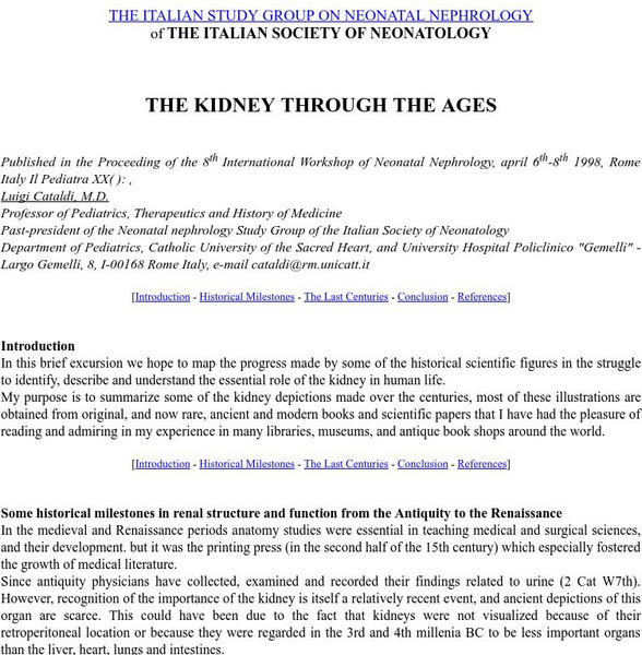 The Italian Society of Neonatology: The Kidney Through the Ages Website The Italian Society of Neonatology: The Kidney Through the Ages Website