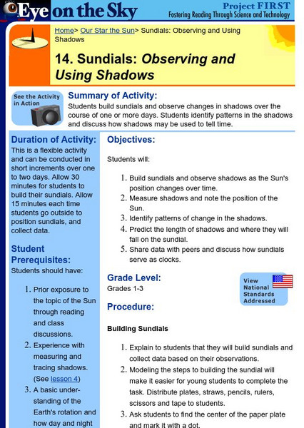 Center for Science Education: Eye on the Sky: Observing and Using Shadows Activity