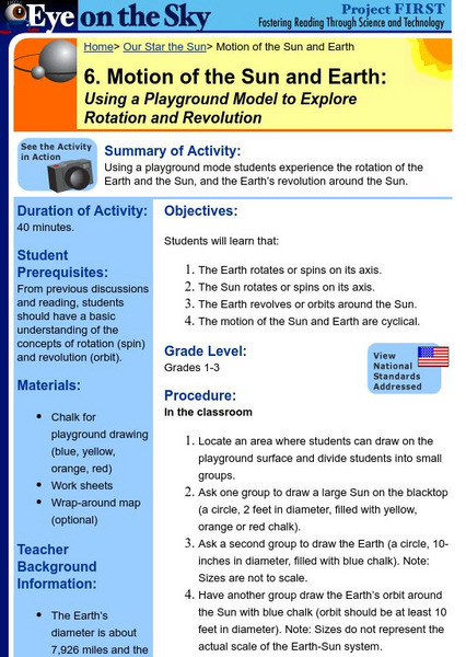 Center for Science Education: Eye on the Sky: Motion of the Sun and Earth Activity Center for Science Education: Eye on the Sky: Motion of the Sun and Earth Activity