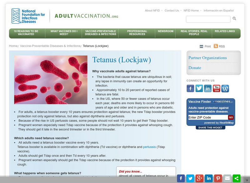 Facts About Tetanus for Adults Handout