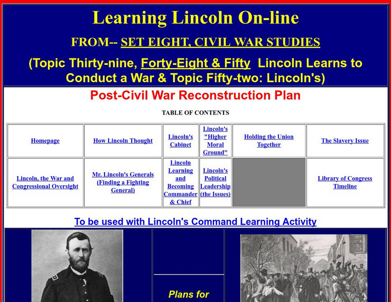 Learning on Line: Lincoln's Reconstruction Plan Activity Learning on Line: Lincoln's Reconstruction Plan Activity