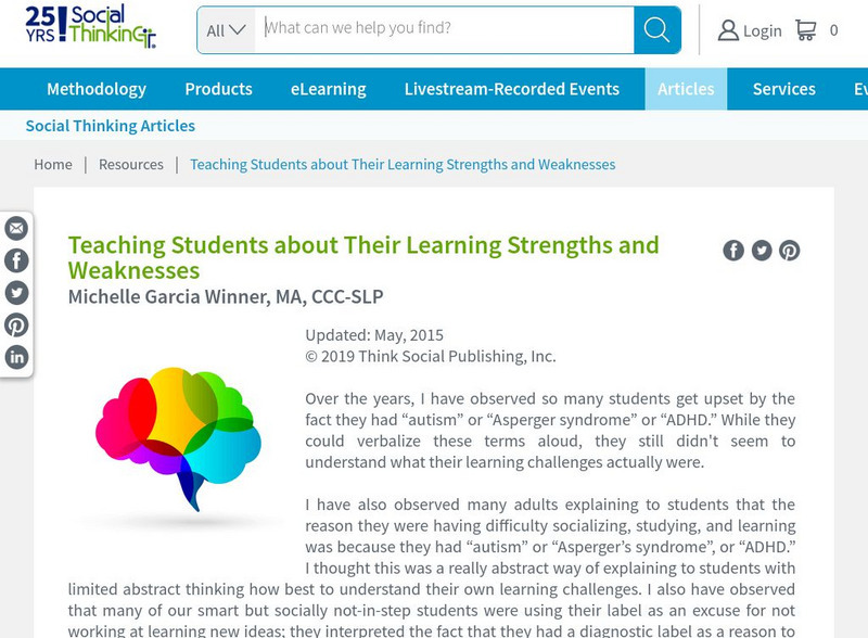 Social Thinking: Teaching Students About Their Learning Strengths and Weaknesses Activity Social Thinking: Teaching Students About Their Learning Strengths and Weaknesses Activity