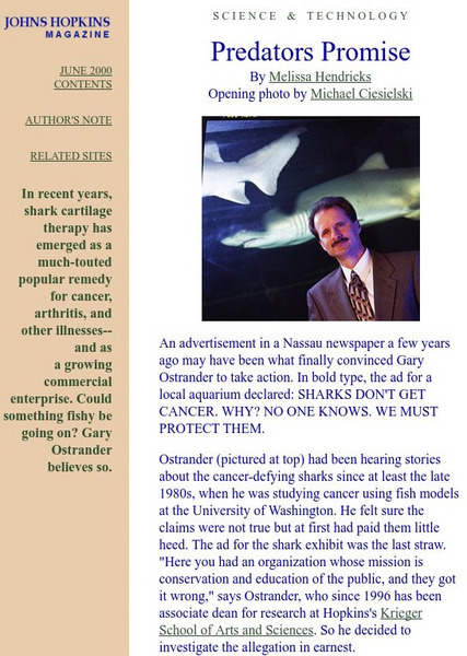 Johns Hopkins: "Predators Promise" Article Johns Hopkins: "Predators Promise" Article