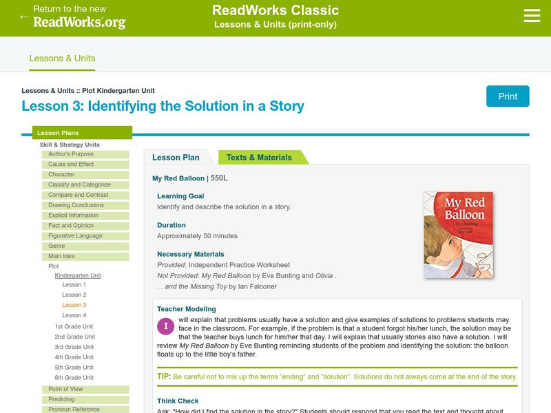 Readworks: Kindergarten Lesson 3: Identifying the Solution in a Story Lesson Plan Readworks: Kindergarten Lesson 3: Identifying the Solution in a Story Lesson Plan
