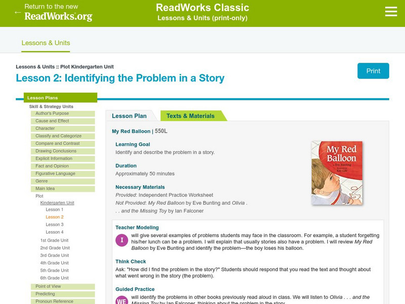 Readworks: Kindergarten Lesson 2: Identifying the Problem in a Story Lesson Plan Readworks: Kindergarten Lesson 2: Identifying the Problem in a Story Lesson Plan