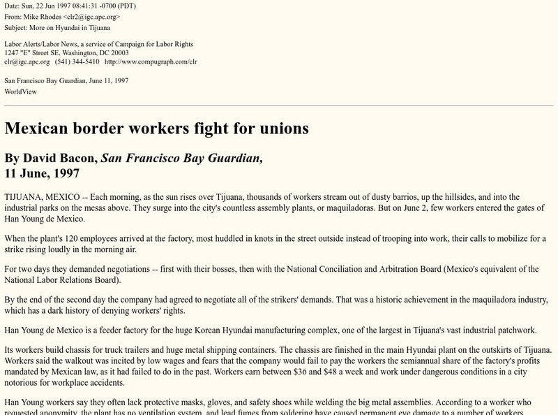 World History Archives: Mexican Border Workers Fight for Unions Article World History Archives: Mexican Border Workers Fight for Unions Article
