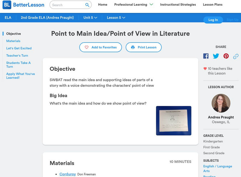 Better Lesson: Point to Main Idea/point of View in Literature Lesson Plan Better Lesson: Point to Main Idea/point of View in Literature Lesson Plan