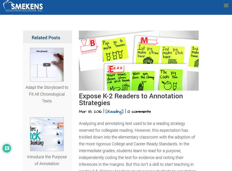 Smekens Educational Solutions: Expose K 2 Readers to Annotation Strategies Article Smekens Educational Solutions: Expose K 2 Readers to Annotation Strategies Article