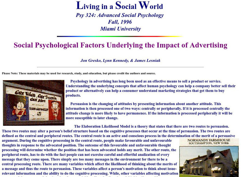 Social Psychological Factors Underlying the Impact of Advertising Activity Social Psychological Factors Underlying the Impact of Advertising Activity