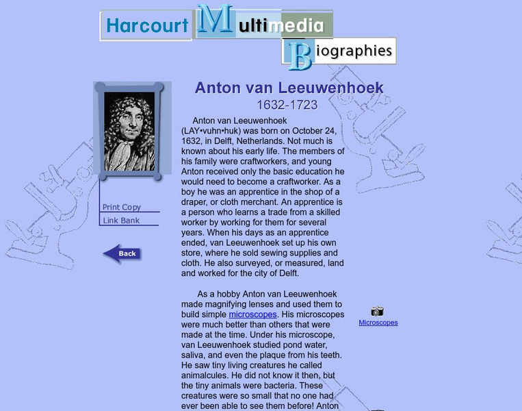 Harcourt: Biographies: Anton Von Leeuwenhoek Handout Harcourt: Biographies: Anton Von Leeuwenhoek Handout