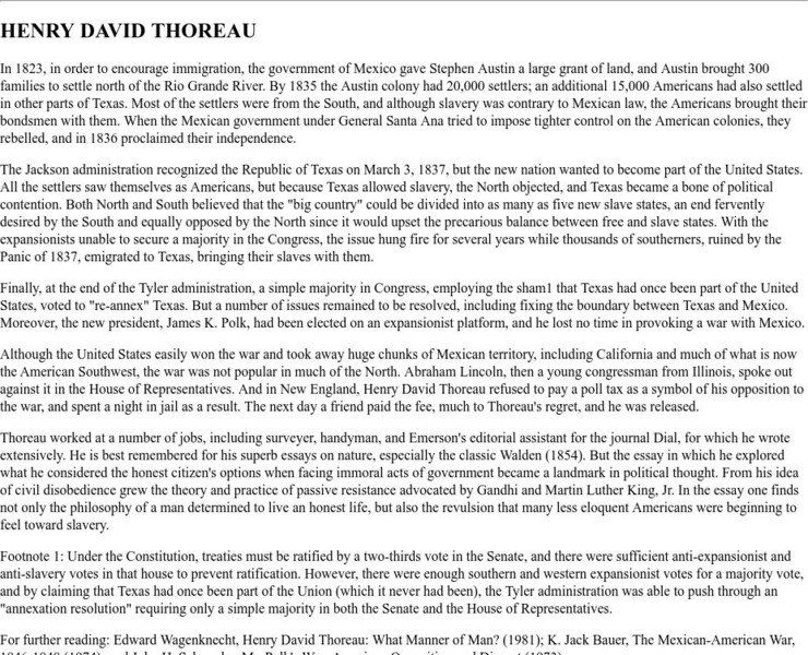 Basic Readings in u.s. Democracy: Henry David Thoreau Website Basic Readings in u.s. Democracy: Henry David Thoreau Website