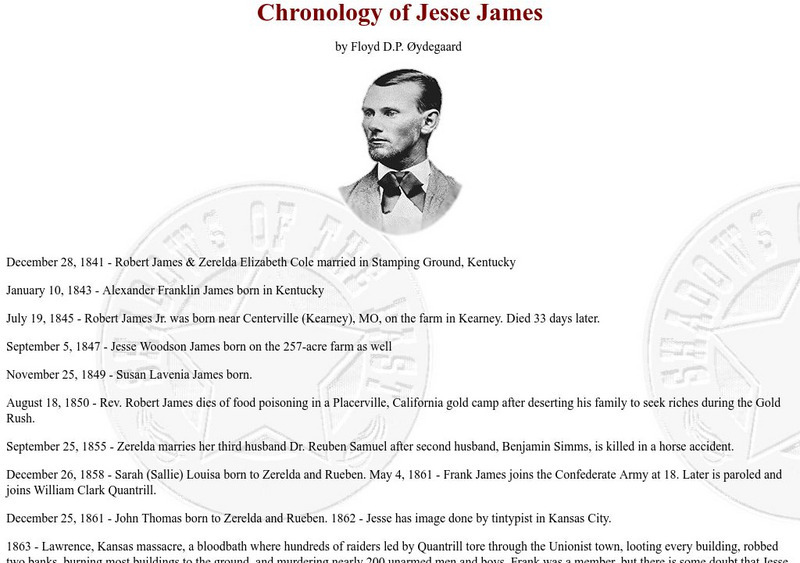 Shadows of the Past: Chronology of Jesse James Website Shadows of the Past: Chronology of Jesse James Website