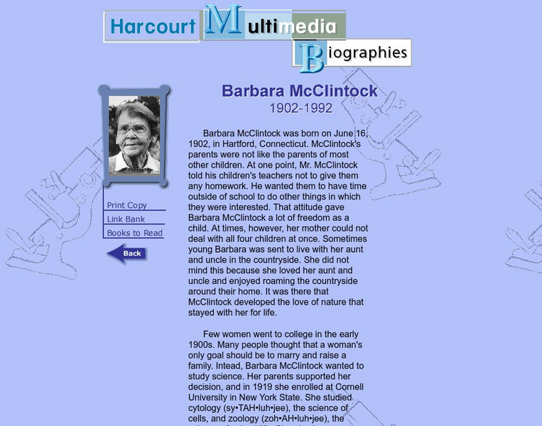 Harcourt: Biographies: Barbara Mc Clintock Handout Harcourt: Biographies: Barbara Mc Clintock Handout