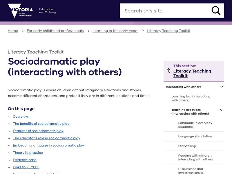 Victoria State Government: Sociodramatic Play (Interacting With Others) Article Victoria State Government: Sociodramatic Play (Interacting With Others) Article