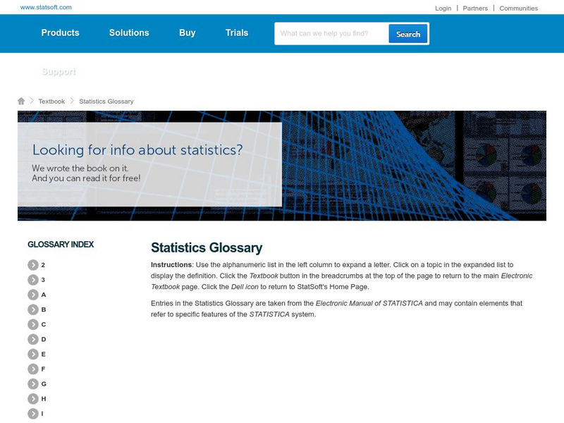 Stat Soft: Statistics Glossary Handout Stat Soft: Statistics Glossary Handout