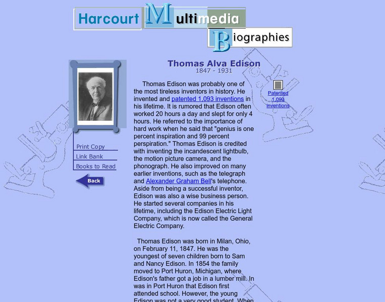 Harcourt: Biographies: Thomas Alva Edison Handout Harcourt: Biographies: Thomas Alva Edison Handout