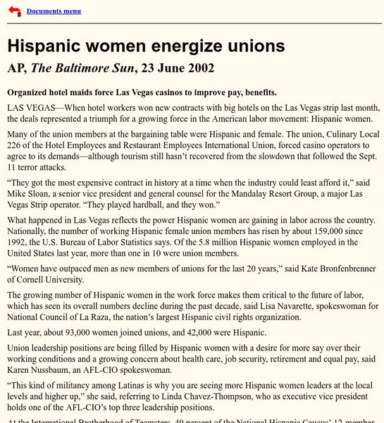 World History Archives: Hartford Web Publishing: Hispanic Women Energize Unions Article World History Archives: Hartford Web Publishing: Hispanic Women Energize Unions Article