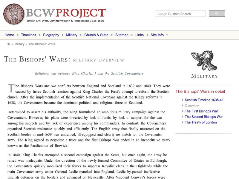 British Civil Wars, Commonweath, and Protectorate: The Bishops' Wars Website British Civil Wars, Commonweath, and Protectorate: The Bishops' Wars Website