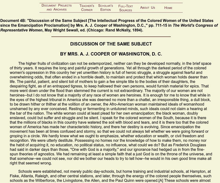 Women and Social Movements: "Intellectual Progress of Colored Women" Primary Women and Social Movements: "Intellectual Progress of Colored Women" Primary