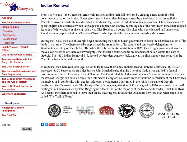 Teach Us History: Indian Removal Lesson Plan Teach Us History: Indian Removal Lesson Plan