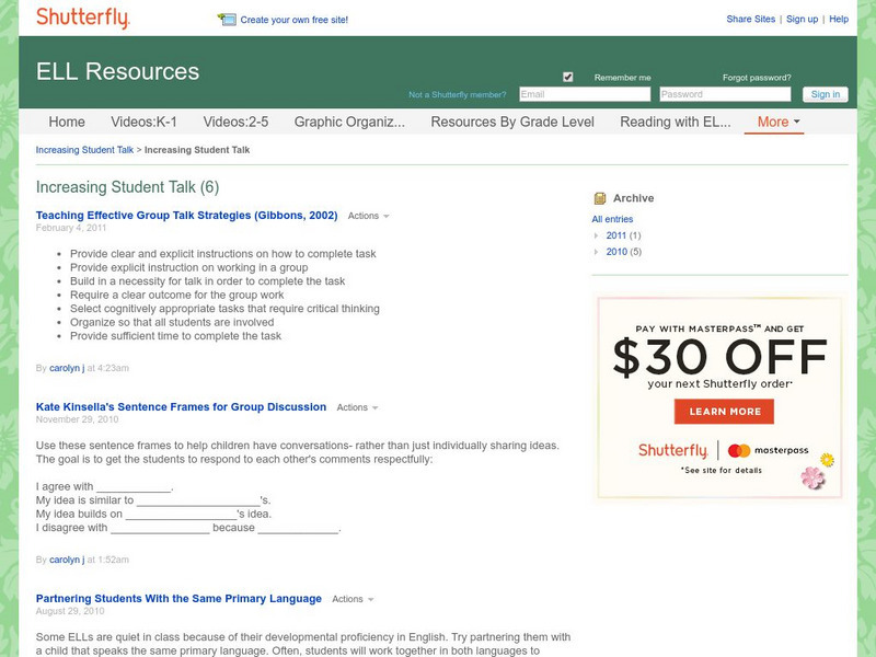 Shutterfly: Ell Resources: Increasing Student Talk Professional Doc Shutterfly: Ell Resources: Increasing Student Talk Professional Doc