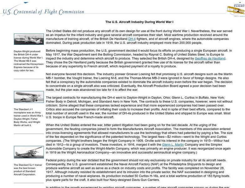 U.s. Centennial of Flight Commission: The u.s. Aircraft Industry During Wwi Website U.s. Centennial of Flight Commission: The u.s. Aircraft Industry During Wwi Website