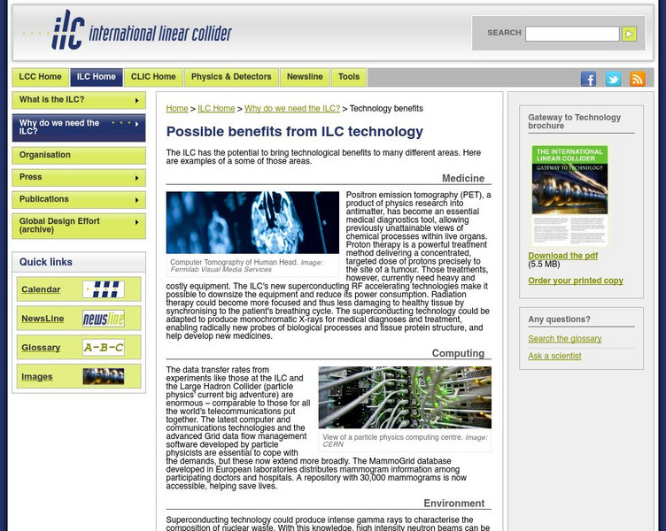 International Linear Collider: Possible Benefits From Ilc Technology Handout International Linear Collider: Possible Benefits From Ilc Technology Handout